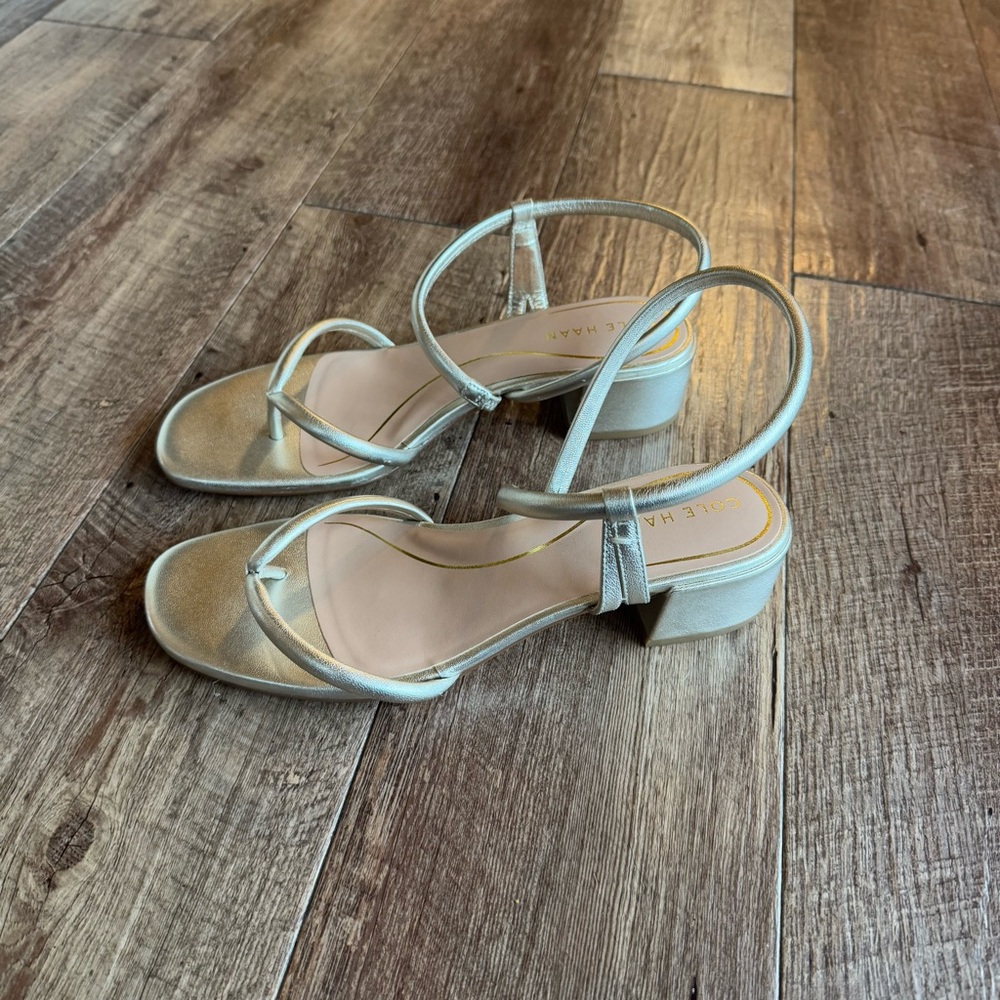 Cole Haan gold Calli thong block heel sandals size 8